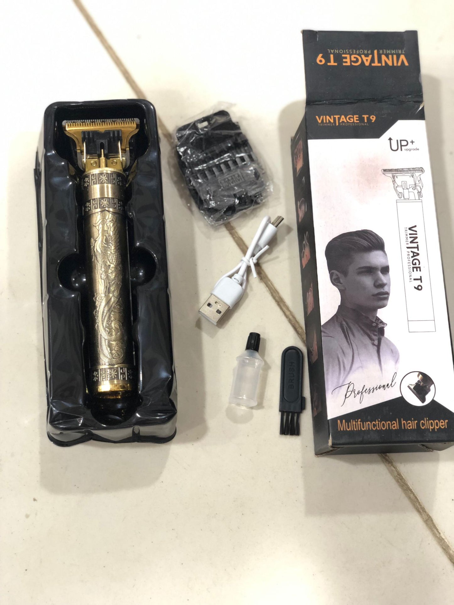 Metal Body Vintage T9 Hair Trimmer for Men – Professional USB Rechargeable Beard & Hair Cutting Machine | Precision Shaver with Powerful Motor