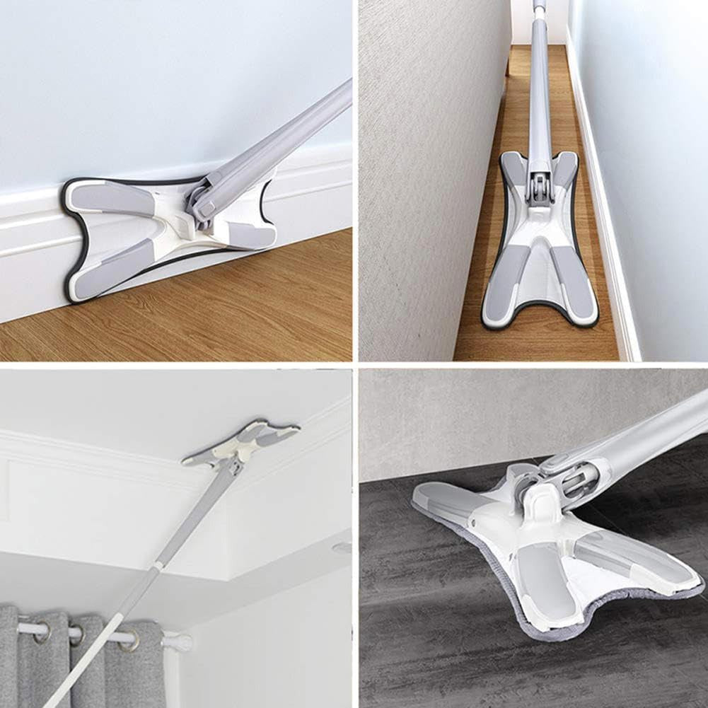 Rotating X Mop Flat Microfiber Floor Mop with 360° Squeeze System and Replaceable Cloth Heads